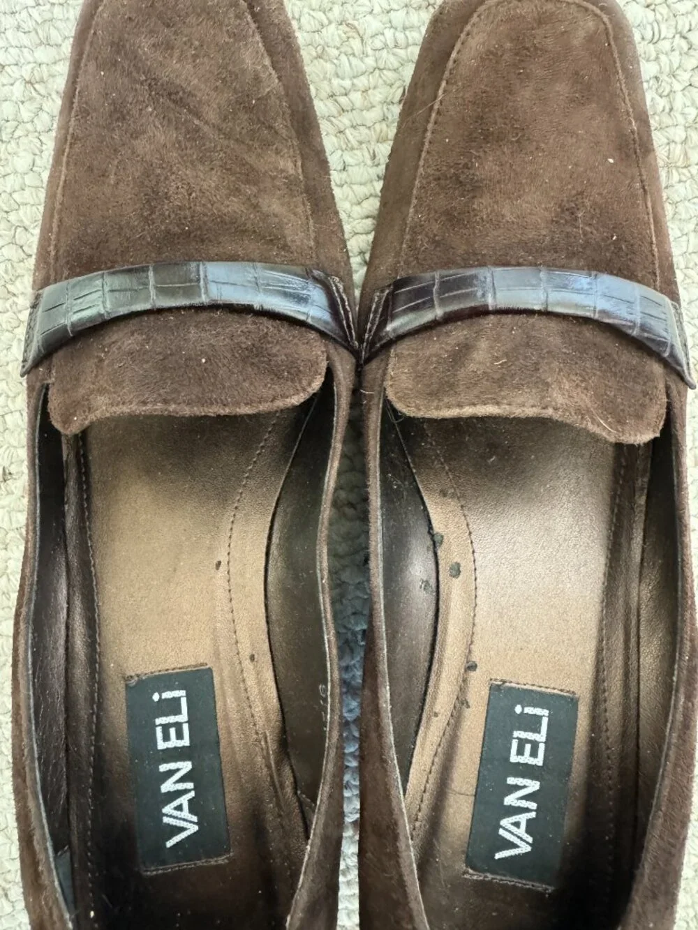 Vaneli Chocolate Brown Suede Wedge Loafer Slip on Shoes Sz 9.5